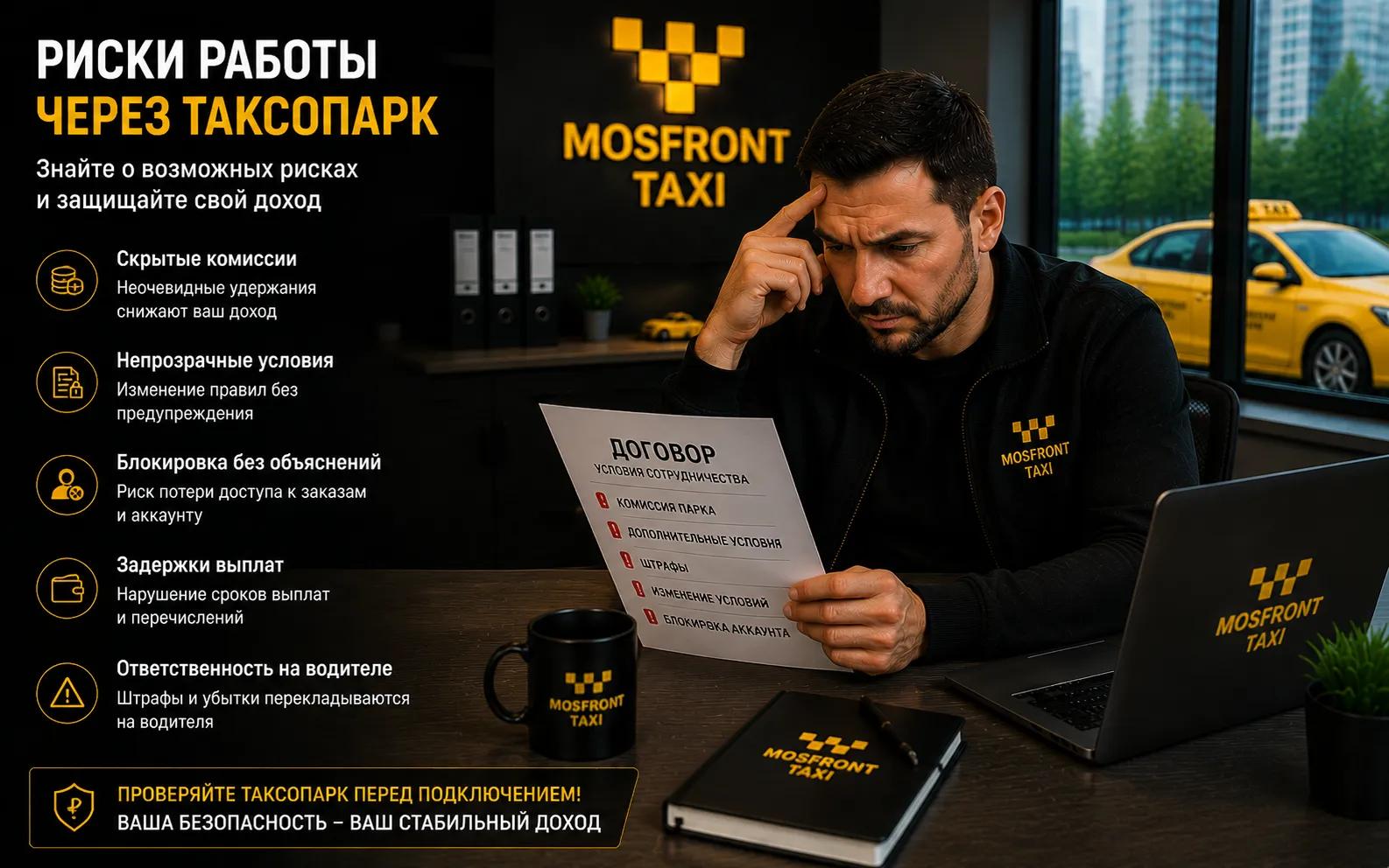 Основные риски при работе через таксопарк: что нужно знать водителю и владельцу
